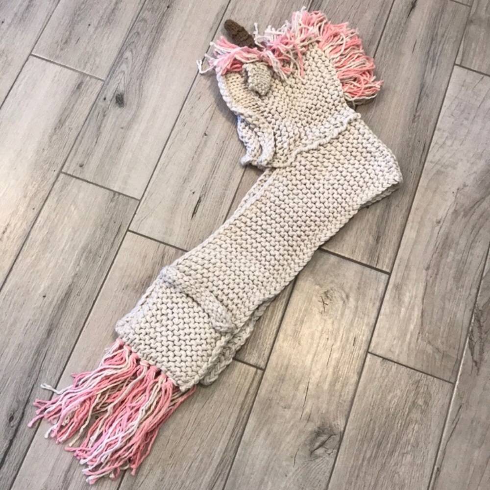 Kids Pink Knit Unicorn Hat/Scarf - Picture 5 of 11
